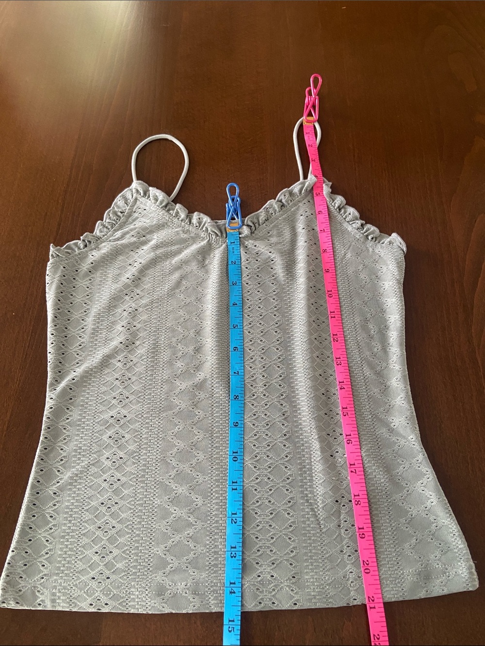 Ruffle-Trim Tank top in soft eyelet fabric in Sage Green (M) or Pink (L). - Picture 10 of 14